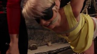 Blonde Lexi LaRue in tight bondage caned and fucked by lezdom Lorelei Lee