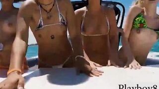 Horny teen girls sharing on a hard dick on speedboat