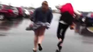 Short Skirt Coed Windy Day