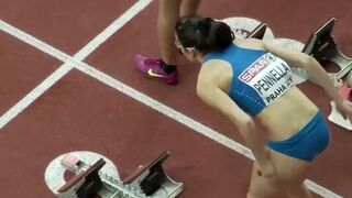 Ravishing Italian sportswoman runs on the athletic track