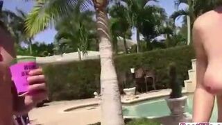 Sluts fucked a man by the pool on a weekend pool dipping