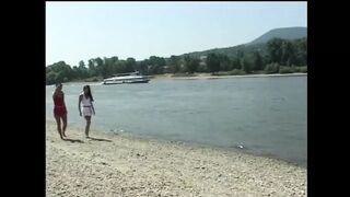Two Amazing Lesbian Girls Masturbate at the Seaside with Dildos and Enjoy