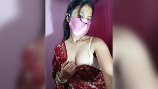 Hot red sexy saree girl playing 