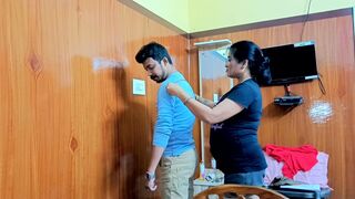 Hot Indian desi girls ladies tailor was measuring the boy seeing shop empty they had sex..